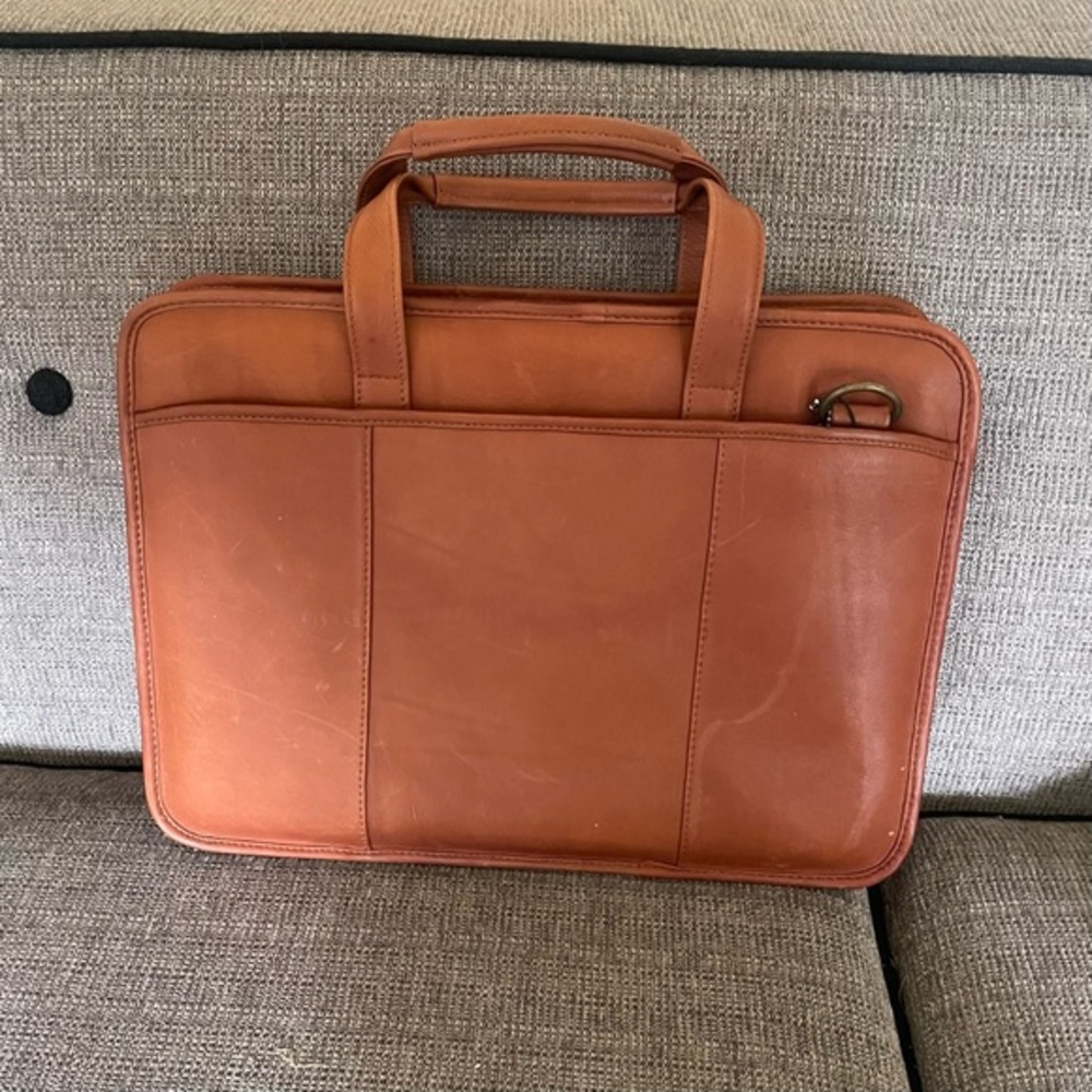 CLAIRE CHASE Camel Tan Genuine Leather Professional Computer Laptop Bag Pockets